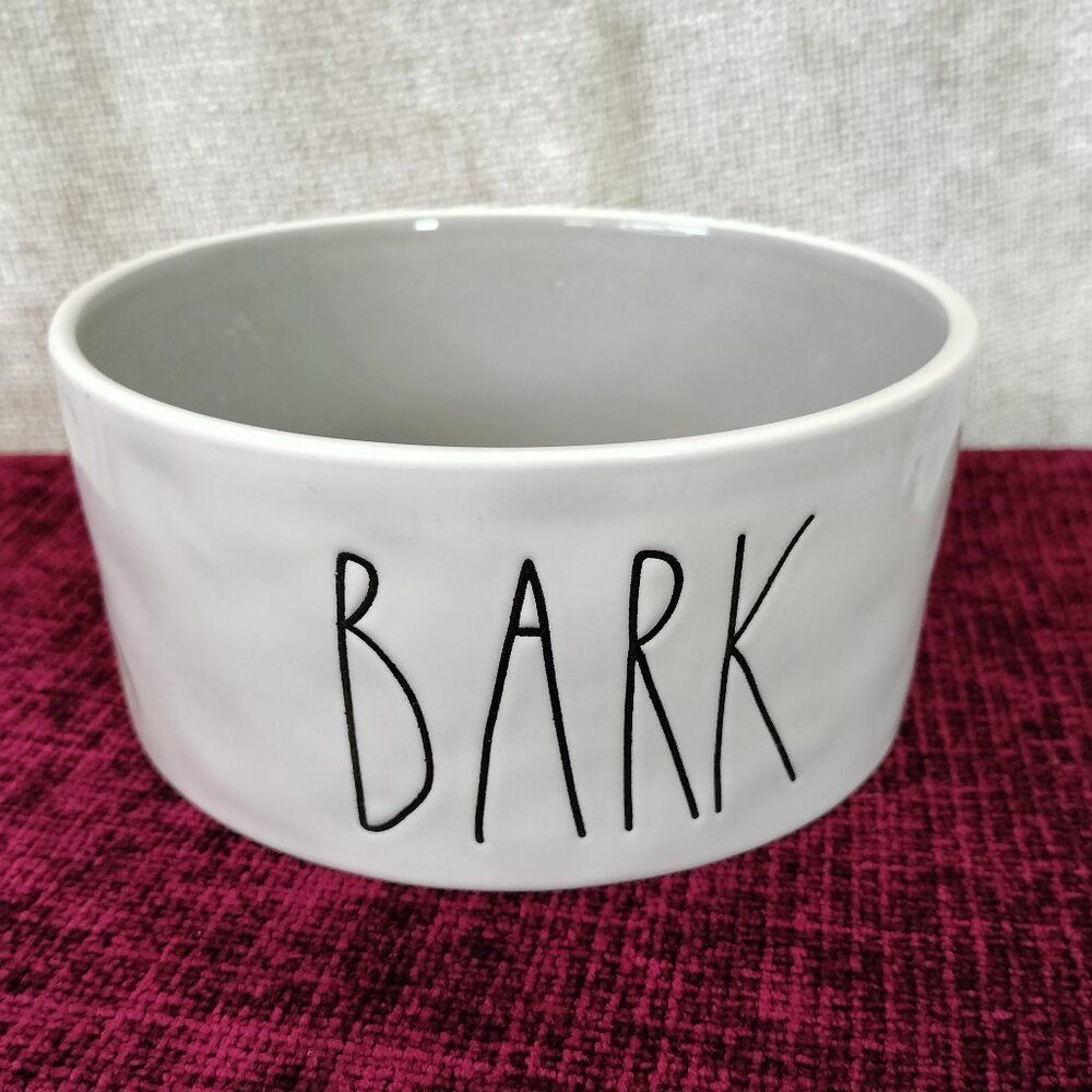 Rae Dunn By Magenta BARK Large 6" Ceramic Dog Bowl - Grey Inside